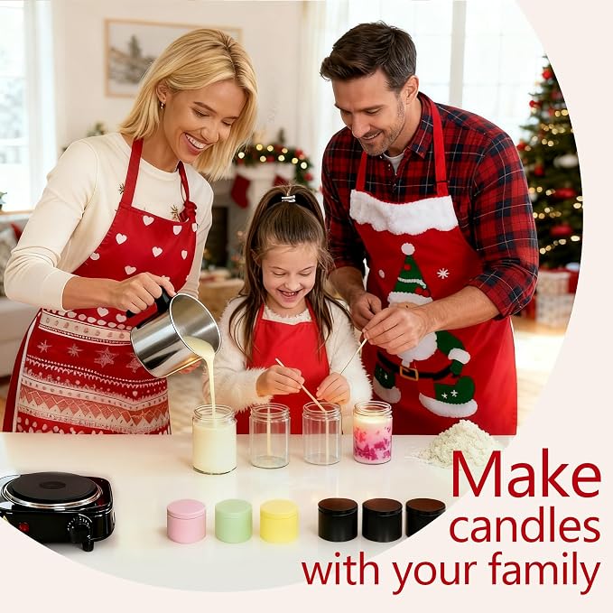 Aroparc Premium DIY Candle Making Kit - All-in-One Set with Hot Plate & 1.2L Melting Pot,100% Natural Soy Wax, Christmas Molds, and Gift Box, Unique Holiday Activity & Gift