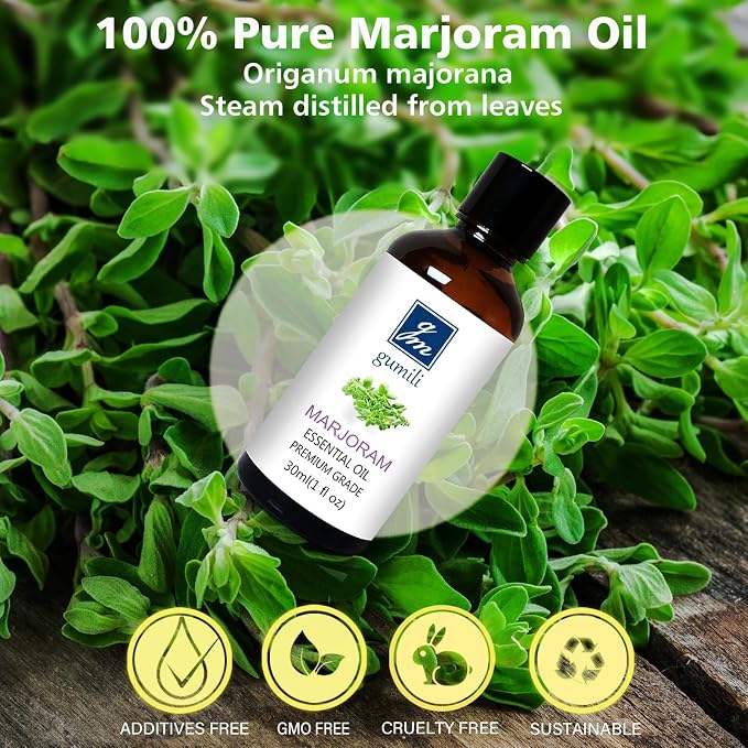 GM Gumili Marjoram Essential Oil 1 Oz – 100% Pure Natural Sweet Marjoram Essential Oil for Diffuser, Skin, Massage & DIY, Fresh Herbal Aroma