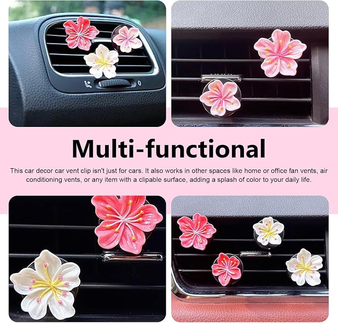 6 PCS Flower Car Air Vent Clips, 3D Stereo Peach Blossom & Cherry Blossom Decoration, A/C Straight Outlet Diffuser for Women & Girls, Interior Accessory for Most Cars (Multicolored)