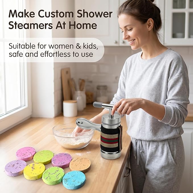 Bath Bomb Press Machine & Shower Steamers Maker Kit - Craft Bath Fizzies & Aromatherapy Tablets Handheld Press, DIY Gift Set for Women, Kids