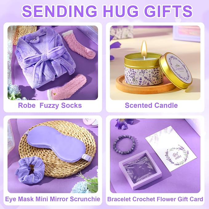 Sieral 12 Pcs Birthday Gifts for Women Spa Basket Set for Women Mother's Day Gifts Flannel Bathrobe Tumbler Scented Candle Makeup Bag Eye Mask Mirror Bracelet for Mom, Nurse, Wife, Girlfriend