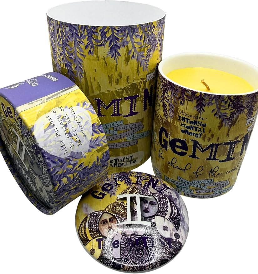 Gemini Zodiac Candle – Jasmine Scented Soy Candle for Self Care & Relaxation – Zodiac Birthday Gift – 80 Hour Burn – Reusable Ceramic Jar