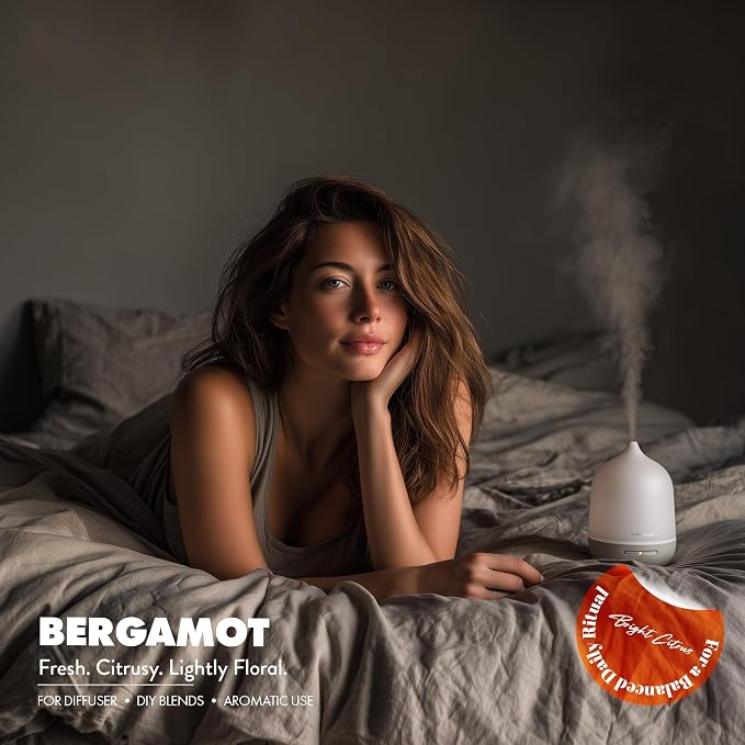 Organic Bergamot Essential Oil | 100% Pure & Natural Citrus bergamia Peel Oil with Fresh Citrus Floral Aroma | for Diffuser, Candle Making & DIY Aromatherapy Blends, 0.34 fl oz