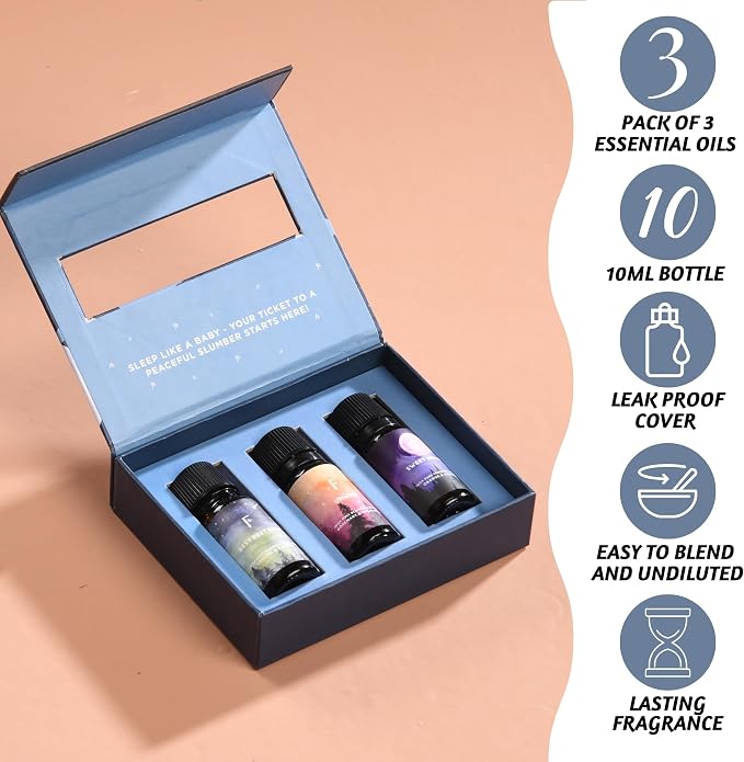 Folkulture Sleep Essential Oils Set for Diffuser | Set of 3 Aromatherapy Oils for Relaxation & Bedtime | Lavender, Eucalyptus & Rosemary | Calm Home Fragrance & Self-Care Gift