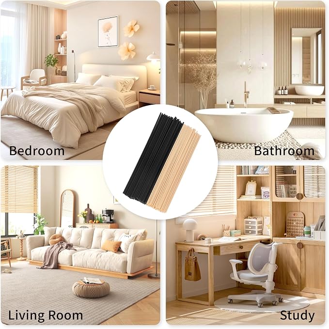 11 inch Diffuser Sticks 100 Pack, Diffuser Reeds Sticks Refill for Home and Bathroom, Diffuser Reeds Sticks for Scented Diffuser Nude&Black