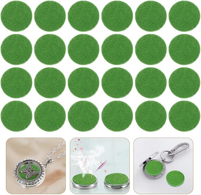 GLEAVI Diffuser Refill Pads：100pcs Essential Oil Diffuser Pad Cotton Replacement Pads for Diffuser Necklace Vent Clip Green
