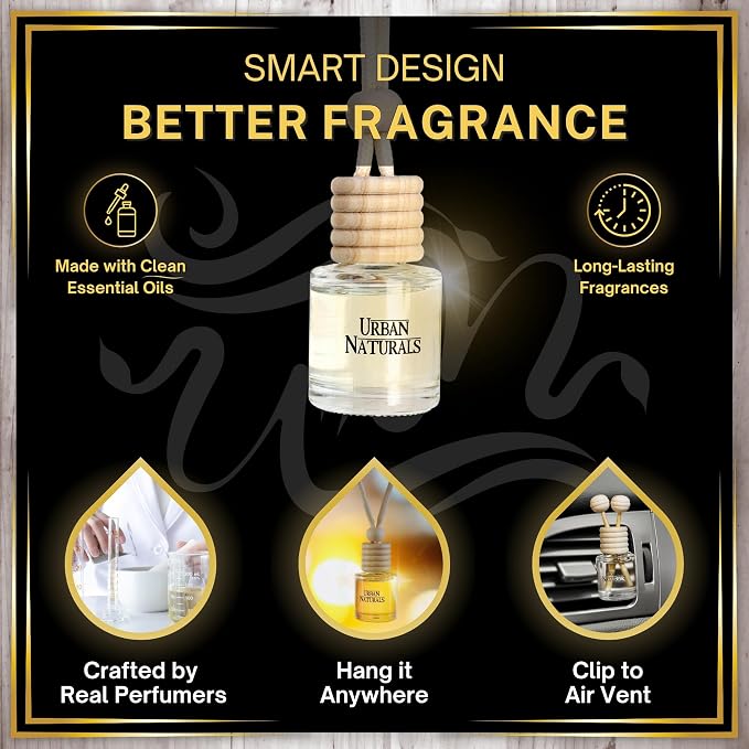 Urban Naturals Rouge 54 Car Air Freshener for Women | Baccarat Rouge 540 Perfume Car Fresheners | Hanging Diffuser with Vent Clip | Odor Eliminating Technology | Made in USA (3 Pack)