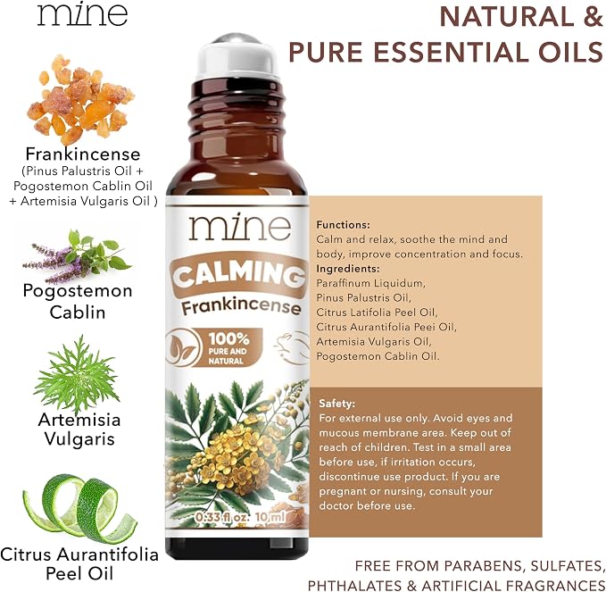 Mine Frankincense Essential Oil Roll On - Frankincense Oil, Calming Essential Oil Rollerball for Skin
