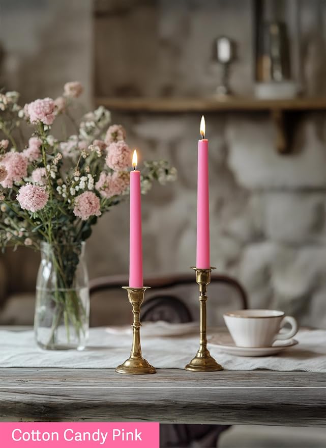 10" Classic Taper Candles, Pink Shades, 4-Pack, 7-8 Hours Long Burning, Unscented Tall Candlesticks