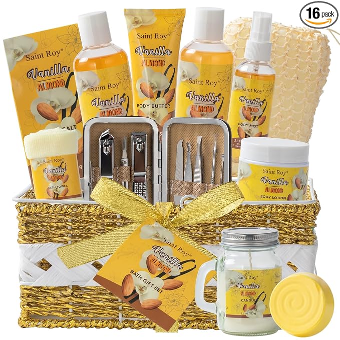 Coconut Almond Spa Gift Basket for Woman Man, 20Pcs Bath & Body Set | Gift For Women & Men, Home Spa Kit, Bath and body Self Care Gifts for Christmas, birthday, holiday gifts