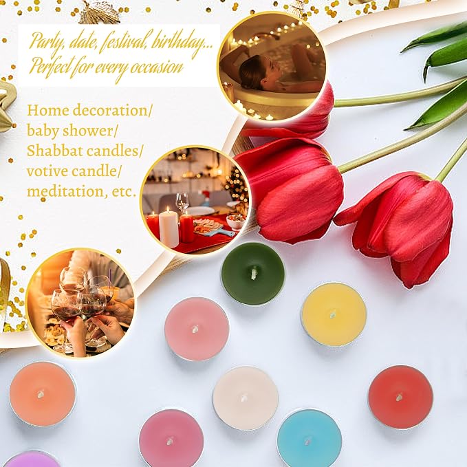 Lemon Scented Tealight Candles, Yellow Scent Tea Lights Candles Clear Cup, 24 Pack Colored Tealights Candle, 6 Hour Burn Time Tea Candles for Party, Decor, Spa, Shabbat