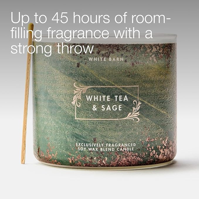 Bath & Body Works White Tea & Sage 3-Wick Candle - Scented Candle for At-Home Use - Long-Lasting, Room-Filling Fragrance - High Fragrance Oil Concentration - Soy Wax Blend