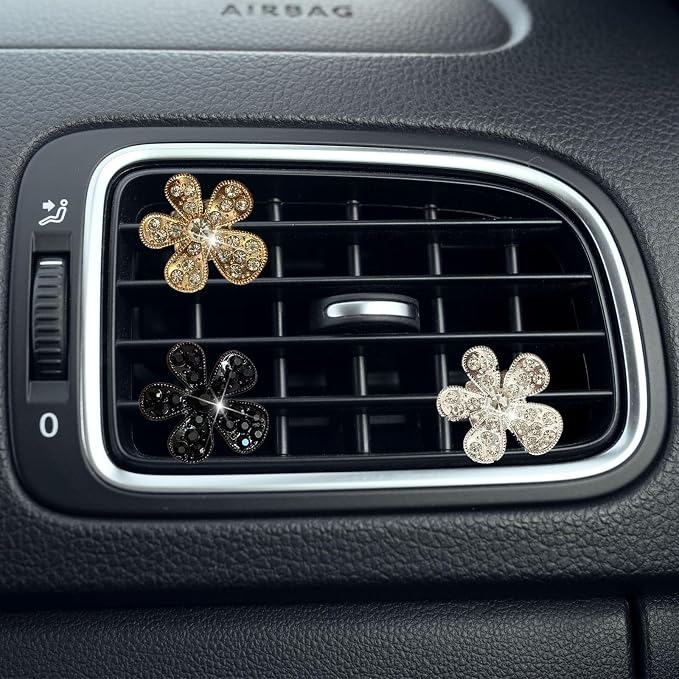 5 Pcs Car Vent Clip,Bling Flower Air Fresheners Vent Clips,Car Diffuser Rhinestone Car Interior Decoration Charm Accessories