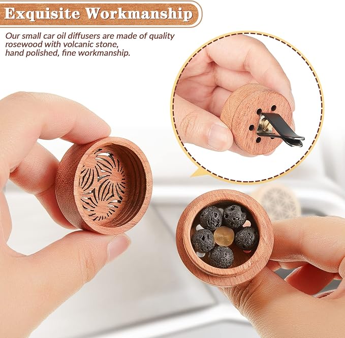 Patelai 4 Pcs Essential Oil Car Aromatherapy Wood Diffuser - Car Freshener Vent Clip Lava Stone Aroma Automobile Diffuser - 2 Styles