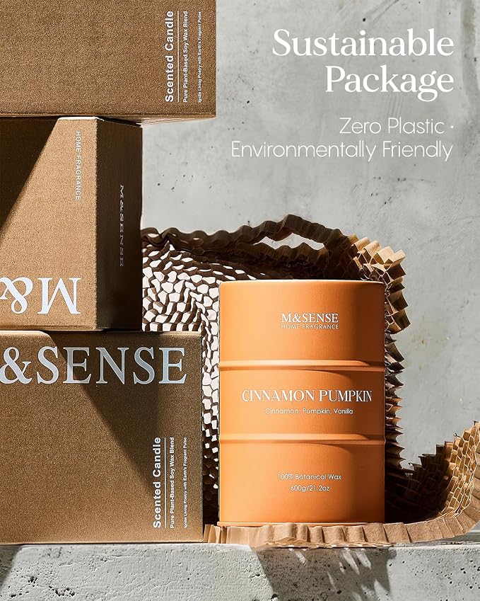M&SENSE Cinnamon Pumpkin Scented Candles Large,Christmas Soy Candles,21.2oz 120 Hour Slow Burning,Aromatherapy Candle for Stress Relief Meditation Relaxing,Christmas Decor