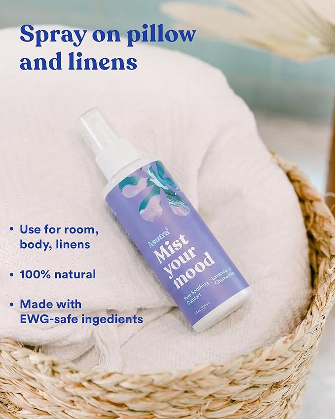 Asutra Lavender & Chamomile Multi-Use Natural Aromatherapy Room Spray, Calming Linen & Pillow Mist, Fabric Spray for Sleep & Bed, 4 fl oz