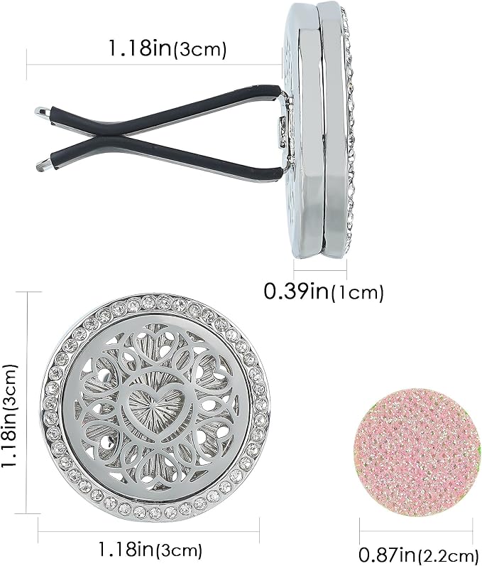 Essential Oil Car Diffuser Vent Clips, Sparkling Essential Oil Car Diffuser, with 20 Refill Pads, for Long Lasting Automotive Odor Eliminator Decoration Accessories for Women Girls (2 Pcs)