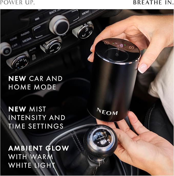 NEOM Wellbeing Pod Mini+ Essential Oil Diffuser, Black I Waterless and Wireless I Portable & Versatile - car, Office or Home I Up to 125 Hours of Natural Fragrance use per Charge