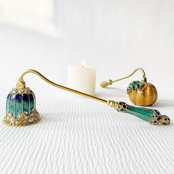 Vintage Candle Snuffer, Hand-Painted Metal Candle Extinguisher with Long Curved Handle, Artistic Floral Candle Tool for Home Decor (Turquoise)