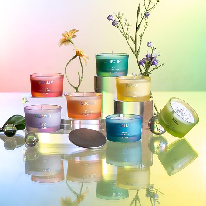 7-Day Rainbow Candle Set The | Self-Care and Stress Relief Aromatherapy Candles - Family Relaxation Candle Set with Lavender Cedar, Sandalwood, Lime Basil Orange Scents