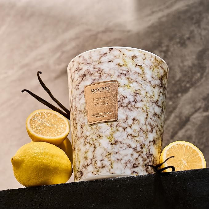 M&SENSE Extra Large Candle 35oz 150H Sugared Lemon Zest Scented Candle, 3 Wick Highly Scented Jar Candle, XL Candles Gift for Stress Relief, Meditation, Yoga