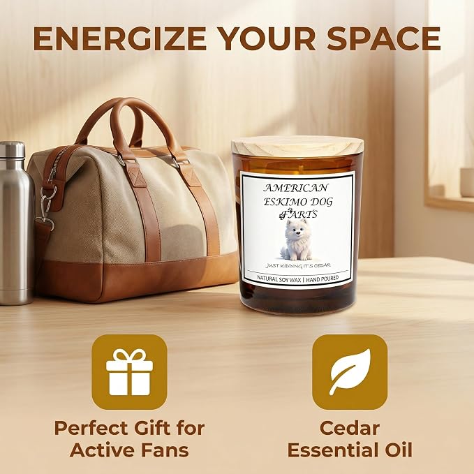 American Eskimo Gifts for Women | Birthday Gifts for Mom | Light When Dog Farts Candle | Cedar By Natural Soy Wax | Pet Safe Friendly Memorial Candles for Home Scented Household Essentials