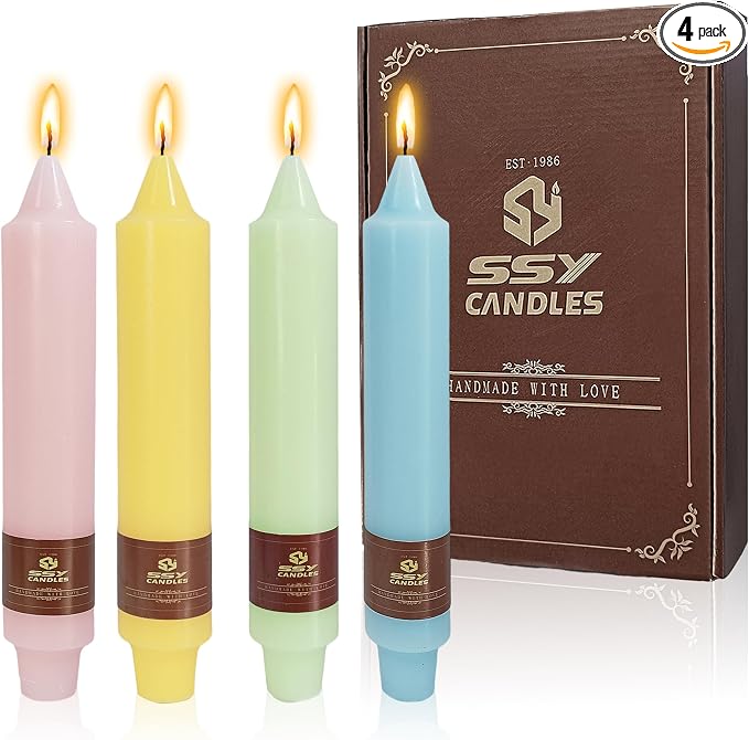 Pastel Short Taper Candle 7 Inch Candlesticks Unscented Dripless Tapered Candle Set for Home Decor Wedding Party Dinner Candles, 4 Pack