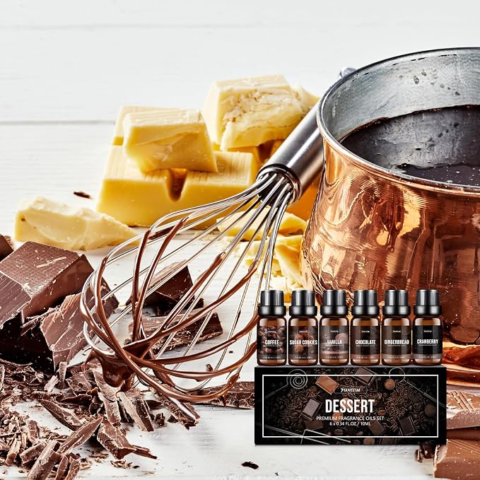FUHITIM Fragrance Oil Dessert Set, Scented Oil for Soap & Candle Making, Essential Oils for Diffuser-Coffee, Vanilla, Chocolate and More(6 * 10ML), for Halloween, Thanksgiving