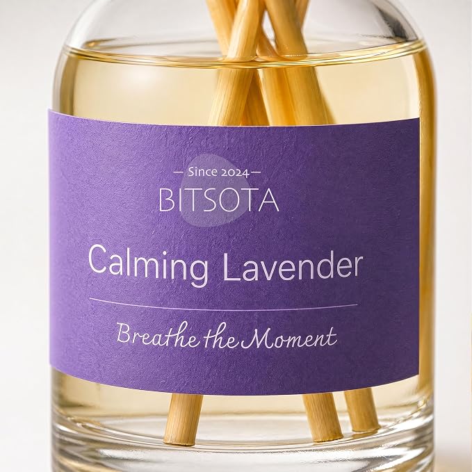Natural Reed Diffuser Set, Calming Lavender 3.52 oz (100ml) Scented Diffuser with Sticks Home Fragrance Reed Diffuser for Bathroom Shelf Decor, Ideal Gift for Woman