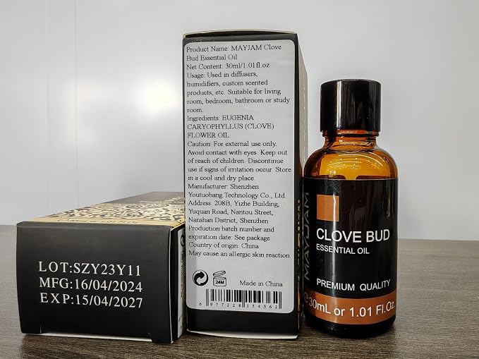 MAYJAM Clove Bud Essential Oil, Premium Pure Essential Oils, 1.01FL.OZ Clove Bud Oil for Diffusers Soap Candle Making, Ideal for Home Office Car Yoga Use