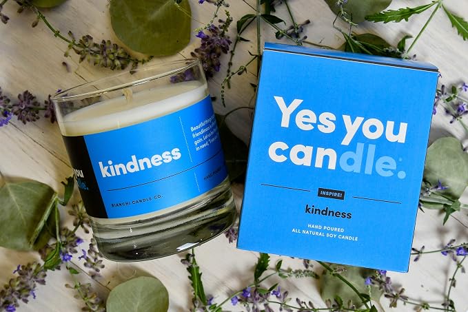 YES YOU CANDLE - Kindness, Inspirational 8oz Highly-Scented Soy Candle, Made in USA, Great Message, Pure Essential Oils, Aromatherapy, 100% Pure, Bergamot & Eucalyptus