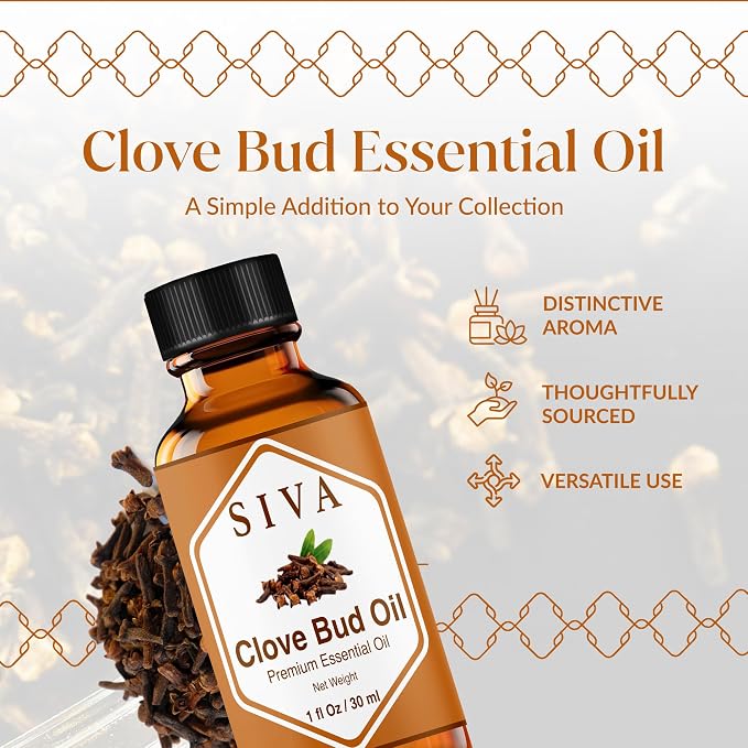 Siva Clove Bud Essential Oil 1 Fl Oz – for Diffuser, Skin & Hair Care – Ideal for Aromatherapy, Massage & DIY Blends- with Dropper