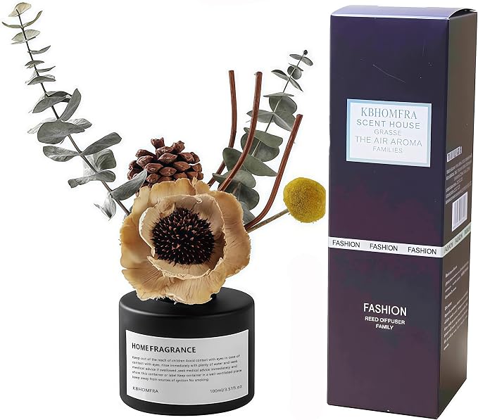 Reed Diffuser Set with Dried Flowers, 3.38fl.oz Fragrance Diffuser with Sticks, Scented Sticks Aroma Diffuser, Home & Office Décor for Air Fresheners, Bathroom (Lime Basil Citrus)