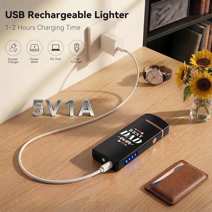 Coquimbo Fathers Day Dad Gifts from Daughter Son Wife: Electric Lighter Dad Mens Birthday Gifts, Rechargeable Windproof Flameless Dual Arc Plasma Lighters