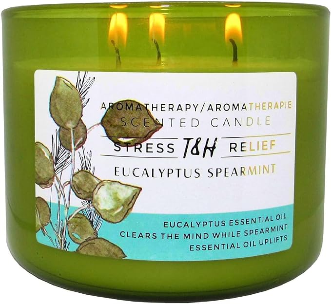 Eucalyptus Spearmint Scented Candle | 15.8 oz Large 3 Wick Soy Candle | Soothing Aromatherapy Candle for Home | Fresh Mint Spa Scent | Long Lasting Clean Burn | Relaxation & Yoga Gift for Women & Men