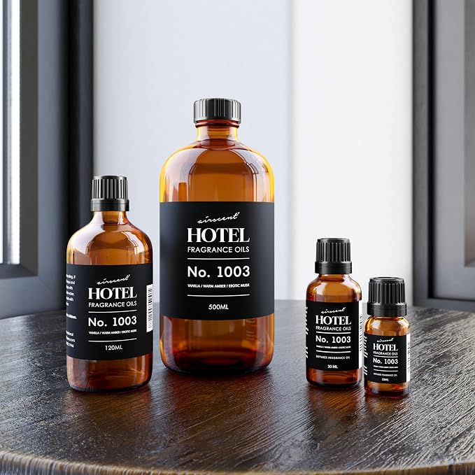 AirScent Hotel Diffuser Oil No. 1003 - Vanilla Warm Amber Musk - 120 mL | Asian Garden Hotel Scent - Premium Fragrance Oil for Ultrasonic and Waterless Diffusers and Crafting - 4 fl oz Bottle