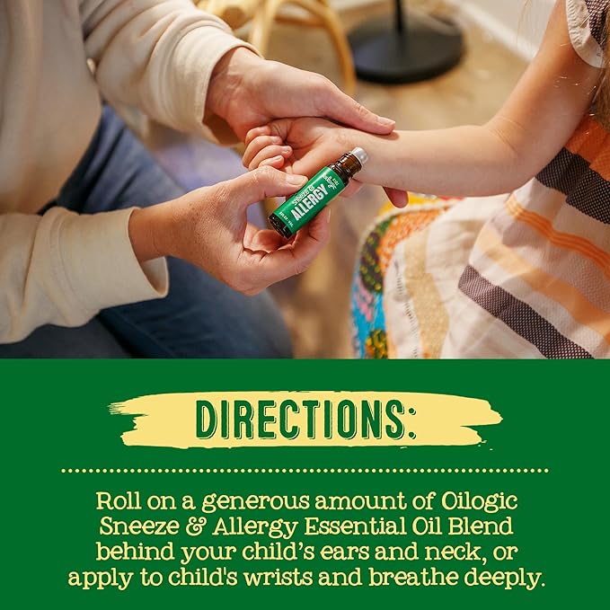 Oilogic Roll-On Essential Oils for Kids - Gentle Essential Oil Blends Soothe & Support Sneeze & Allergy - Safe for Children, Pediatrician-Tested, Mess-Free Application for Kids & Toddlers, 0.3 Fl Oz
