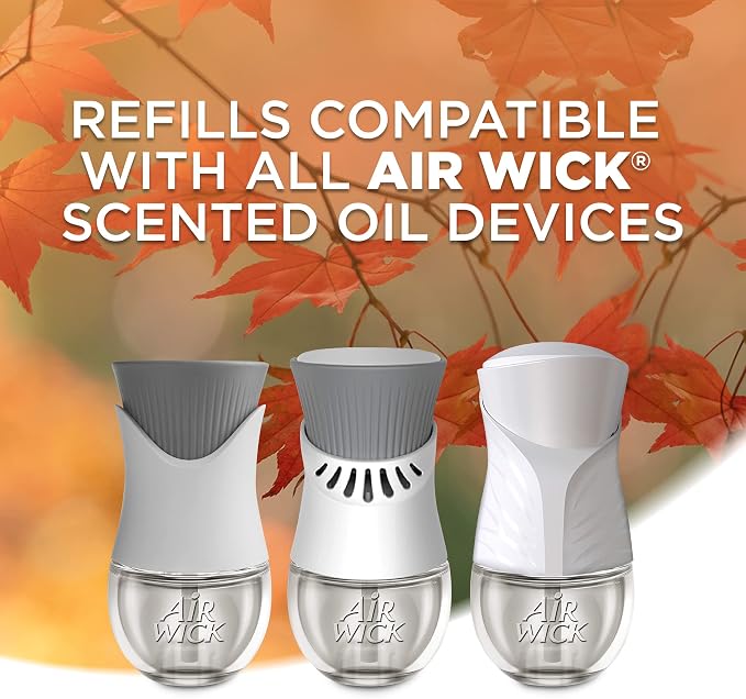 Air Wick Plug in Scented Oil Refill, 5ct, Bonfire and Crisp Fall Air, Essential Oils, Air Freshener Fall Scent, Fall Décor (Pack of 2)