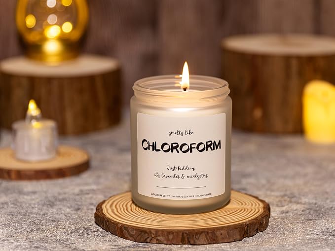 Lavender & Eucalyptus Soy Wax Candle, 7OZ - True Crime Gifts for Women, Serial Killer Gift, Crime Junkie Merch, Stress Relief Gifts for Women & Men, Smells Like Chloroform