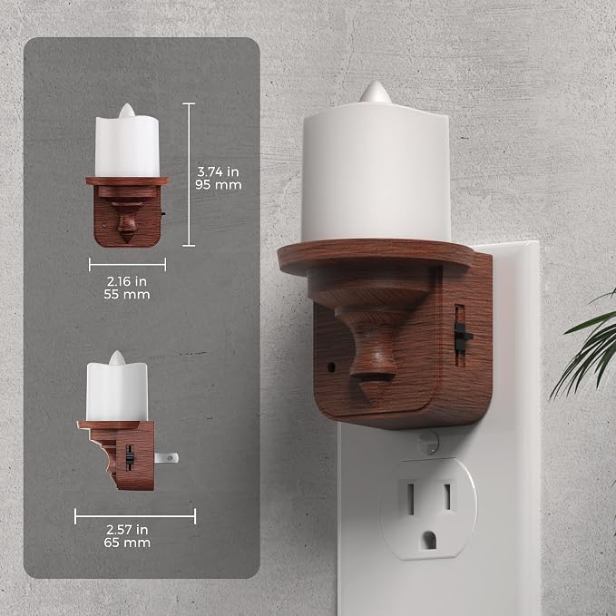 L LOHAS LED Night Light, 2 Pack Flameless Candle Night Light Plug in, Dusk to Dawn Sensor, 0-100LM Dimmable Nightlight, 3000K Soft White, Vintage Decorative Night Lights for Hallway Bathroom