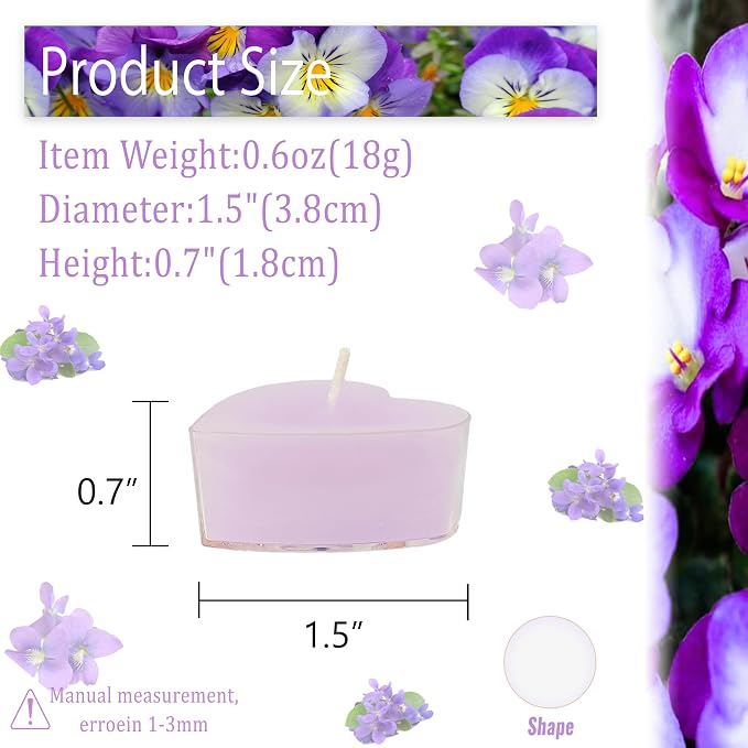 Purple Tea Lights Set of 24, Violet Scented Tealight Candles, Handmade Tea Candles, Long Burning Tealights for Romantic Wedding Home Decor Gift