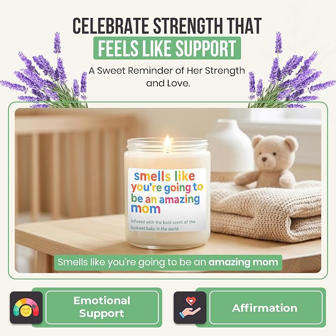 New Mom Gift – “Smells Like You’re Going to Be an Amazing Mom” – Soy Candle for Postpartum Self-Care & Baby Shower Gifts – Lavender Scented – Gift for First-Time Moms