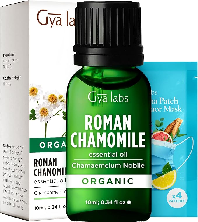 Gya Labs Organic Roman Chamomile Essential Oil - 0.34 Fl Oz - for Skin, Hair, Diffuser, Aromatherapy, DIY Candle Making Scents