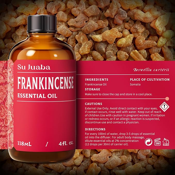 SU JUABA Frankincense Essential Oil 4 Fl Oz, Frankincense Oil for Skin, Diffuser, Aromatherapy - 118ml