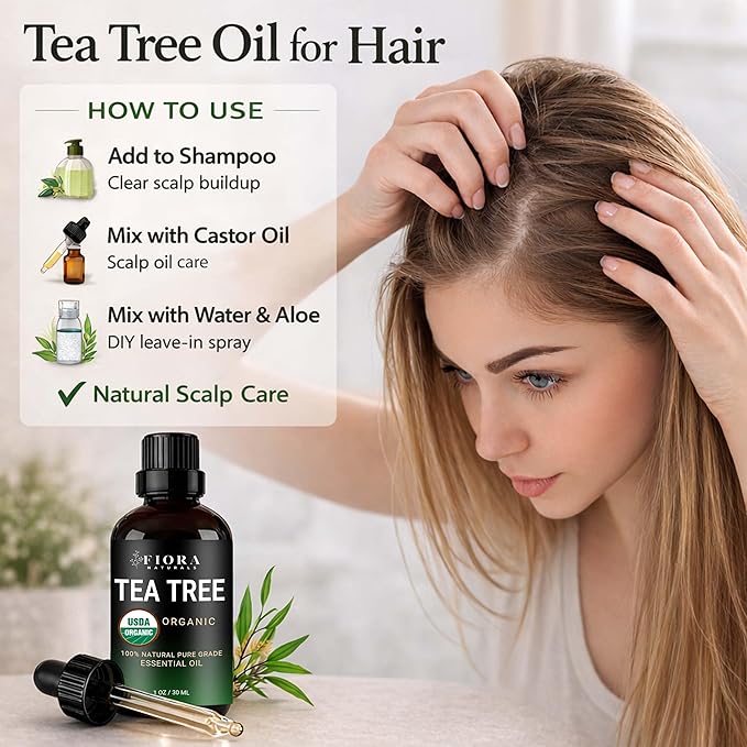 Tea Tree Oil – 100% Pure Organic Tea Tree Essential Oil for Skin, Face, Hair, Scalp, Nails, and Toenail – 1 fl oz - By Fiora Naturals