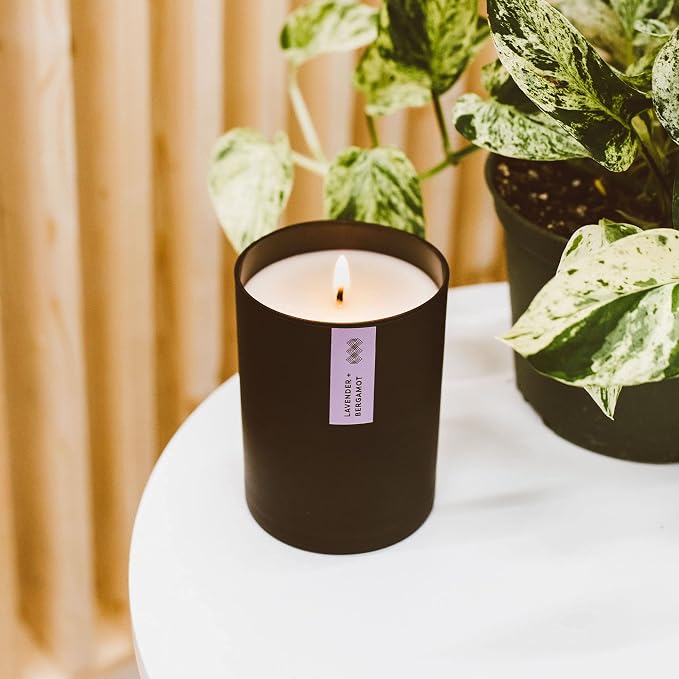 Calyan Wax Co. Lavender & Bergamot Scented Candle - 75 Hour Burn - Luxury Clean Soy Wax Candles - Long Lasting Black Tumbler Jar Candle for Home - 10.2oz