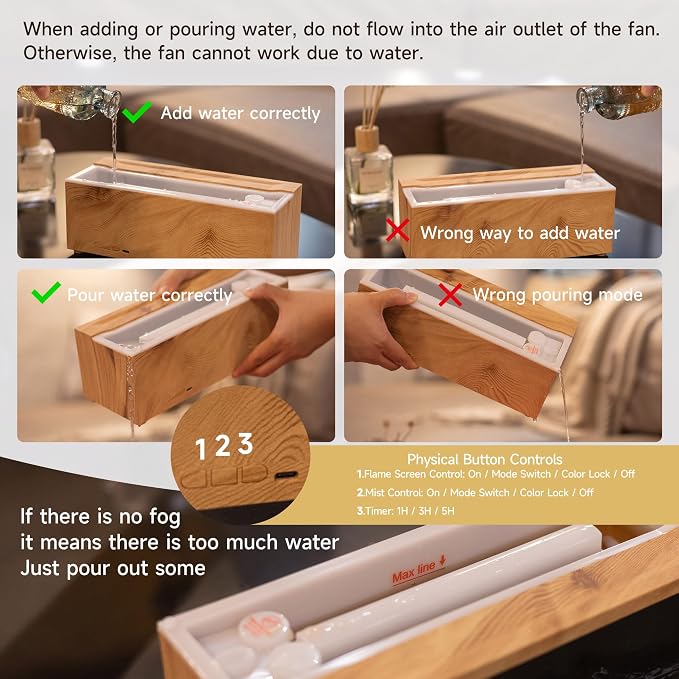 TMEHM Fireplace Flame Air Diffuser Humidifier,7 Colors Aromatherapy Essential Oil Diffuser,Ultrasonic Aroma Humidifier with Timer for Home,Bedroom,Office,Yoga