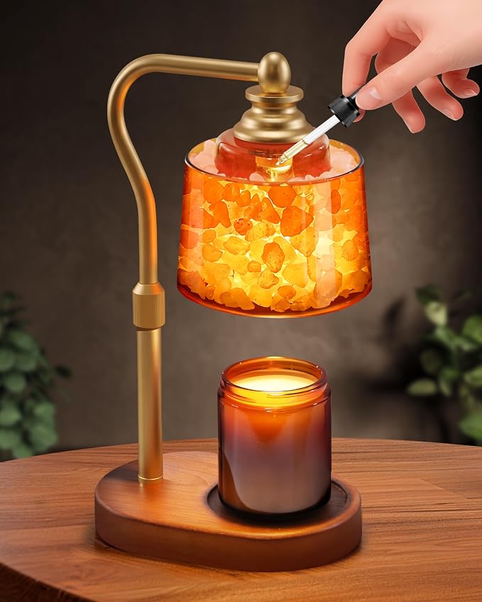 3-in-1 Candle Warmer Lamp with Timer Dimmable, Himalayan Salt Lamp & Passive Diffuser, Gifts for Women, House Warming Gifts, Wax Melt Warmer for Jar Candles (Gold)