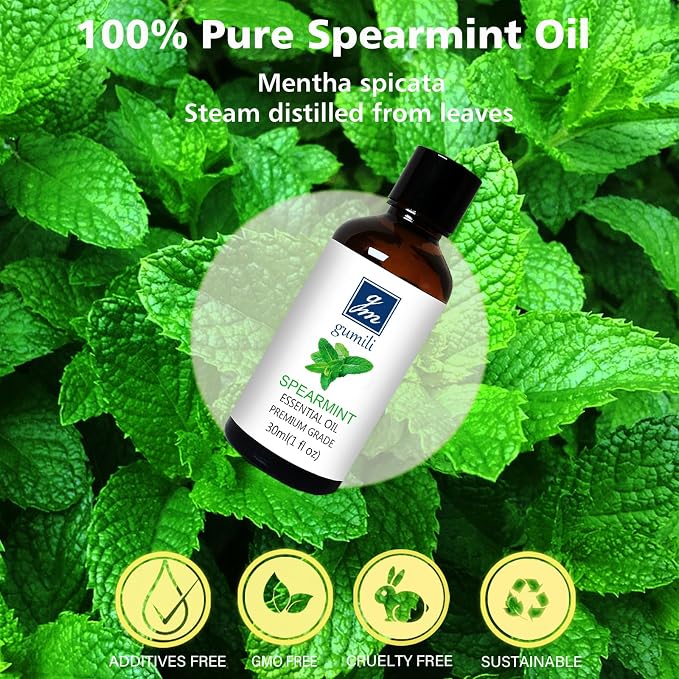 GM Gumili Spearmint Essential Oil 1 Oz, 100% Pure Natural Spearmint Oil, Refreshing Aromatherapy Essential Oils for Diffuser, Face, Skin, Hair Care