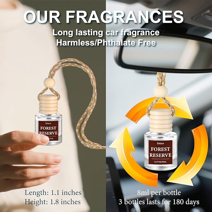Hanging Car Air Freshener (Pack of 3) : Luxury Car Perfume for Women Men | Cute & Reusable Bottle with 45+ Days Long-Lasting Fragrance Oil Diffuser, Forest Reserve